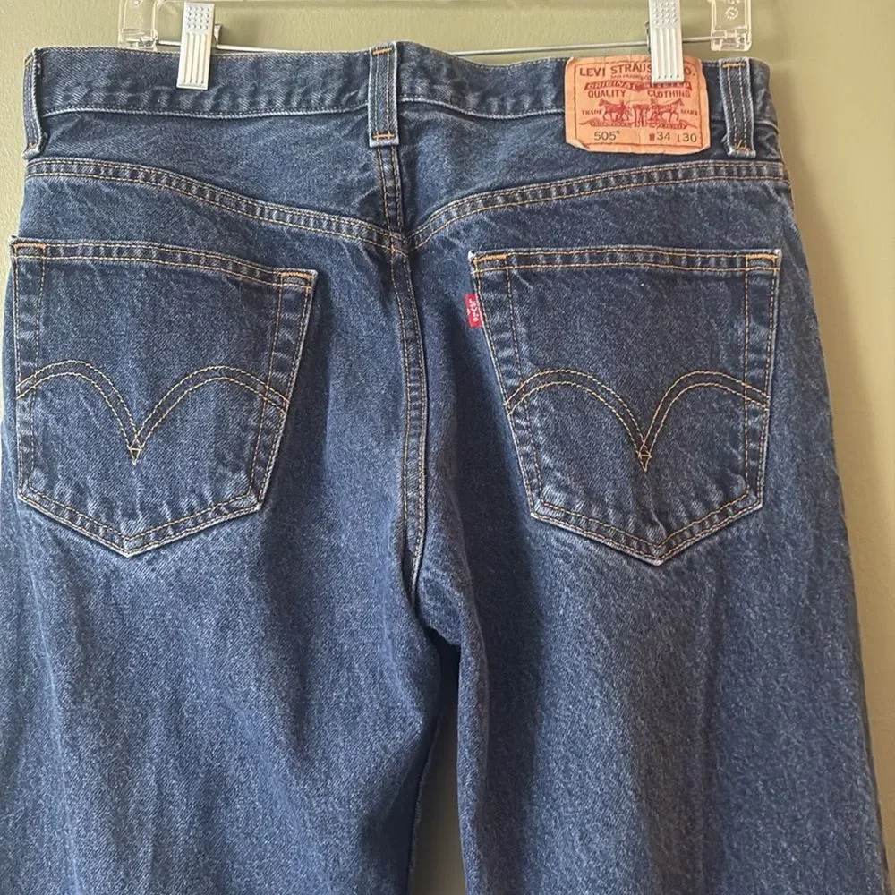 Levi's 505 Men's Rigid Dark Blue Wash Denim Jeans Relaxed Fit Sz W34 L30
